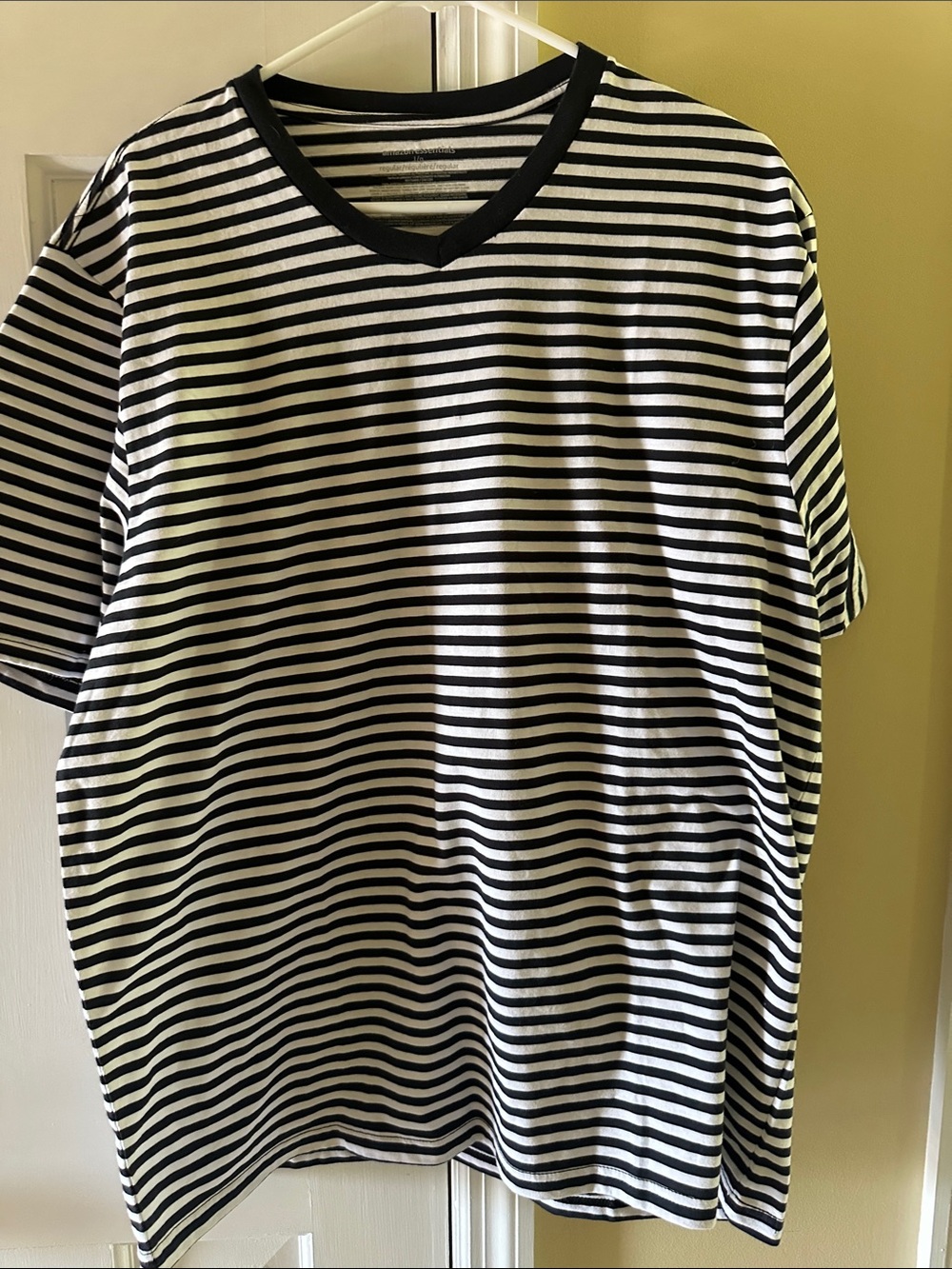 Amazon Essentials Black & White Striped V-Neck Tee